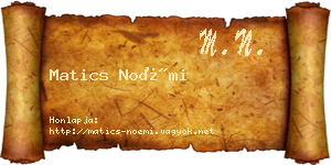 Matics Noémi névjegykártya